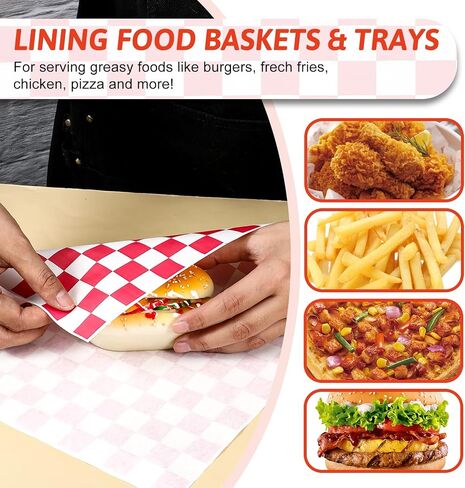 SHENLIU 1000 Sheets Checkered Deli Paper Sheets 12 x 12 Inch, Red And White Checkered Food Basket Liners Grease Resistant Sandwich Paper Wraps BBQ Festival Wrapping Bread Sandwiches in Saudi Arabia