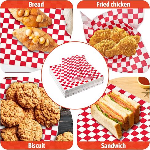 SHENLIU 1000 Sheets Checkered Deli Paper Sheets 12 x 12 Inch, Red And White Checkered Food Basket Liners Grease Resistant Sandwich Paper Wraps BBQ Festival Wrapping Bread Sandwiches in Saudi Arabia