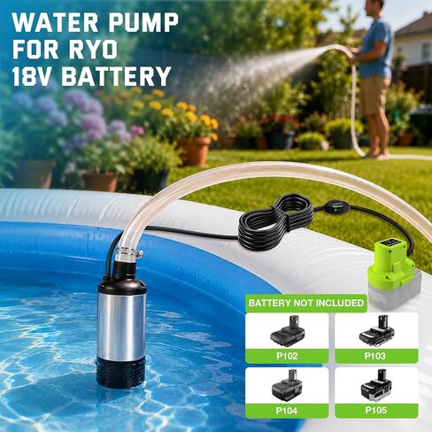 Cordless Submersible Water Pump Compatible with Ryobi 18V Battery, 1000GPH Brushless High Flow Sump Pump with 14.8ft Cable, Portable Water Pump for Swimming Pool Draining (No Battery) in Kuwait