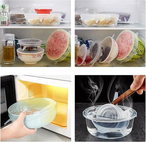 6 Pack Silicone Stretch Lids - Reusable Bowl Covers for Food Storage, Universal Fit for Various Containers,Freezer Safe in Kuwait