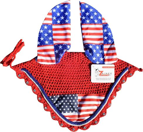 USA Flag Saddle Pad Set with Matching Ear Bonnet – Print Horse Riding Gear – Non-Slip/Breathable – Western/English Show in Kuwait