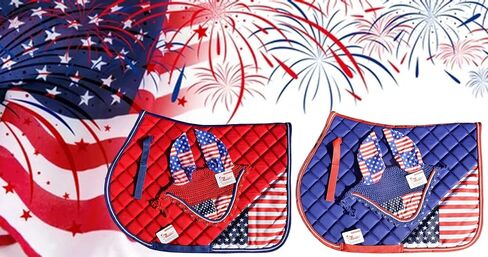 USA Flag Saddle Pad Set with Matching Ear Bonnet – Print Horse Riding Gear – Non-Slip/Breathable – Western/English Show in Kuwait