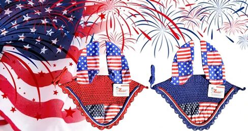 USA Flag Saddle Pad Set with Matching Ear Bonnet – Print Horse Riding Gear – Non-Slip/Breathable – Western/English Show in Kuwait