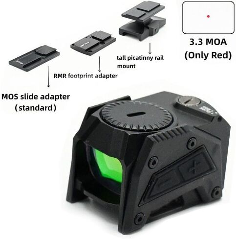 3.3 MOA Motion-Activated Mini Red Dot Compact Reflex Sight，FMC Lens Optics Scope，8 Day & 2 Night Brightness，with MOS/RMR Footprint Plates Base & 20mm Rail Riser Mount，Black in Kuwait