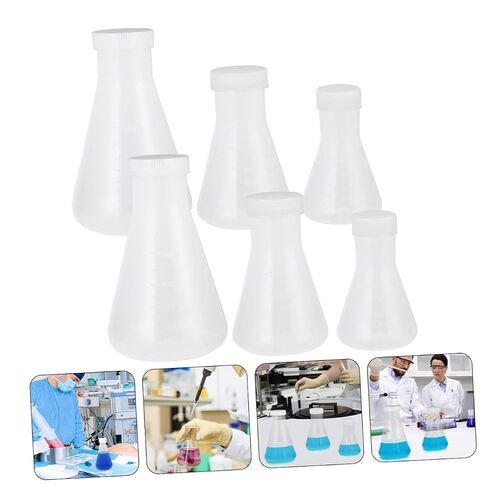 ULTECHNOVO 6 قطعة دورق مخروطي بلاستيكي لمختبر الكيمياء تخرج الأكواب تجربة زجاجات قارورة العلوم in Kuwait