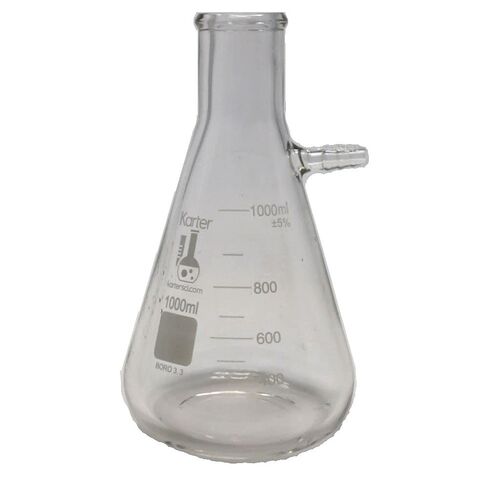 1000ml Heavy Wall Filtering Flask, Tubulation, Graduated, Borosilicate 3.3 Glass, Karter Scientific 250O1 (Case 24) in Kuwait