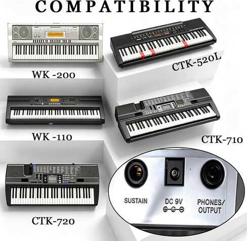 9V Power Adapter Replacement for Casio Keyboard Piano AD-5 AD-5MU WK-200 WK-210 CT-360 CTK-496 CTK-500 CTK-519 CTK-573 CTK-593 CTK-611 CTK-720 CTK-2100, Replace Lost Damaged Charger Cord in Kuwait