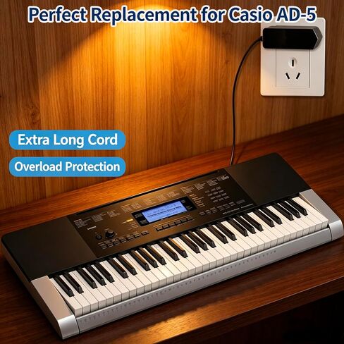 9V Power Adapter Replacement for Casio Keyboard Piano AD-5 AD-5MU WK-200 WK-210 CT-360 CTK-496 CTK-500 CTK-519 CTK-573 CTK-593 CTK-611 CTK-720 CTK-2100, Replace Lost Damaged Charger Cord in Kuwait