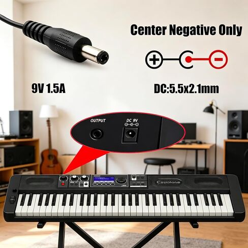 9V Power Adapter Replacement for Casio Keyboard Piano AD-5 AD-5MU WK-200 WK-210 CT-360 CTK-496 CTK-500 CTK-519 CTK-573 CTK-593 CTK-611 CTK-720 CTK-2100, Replace Lost Damaged Charger Cord in Kuwait