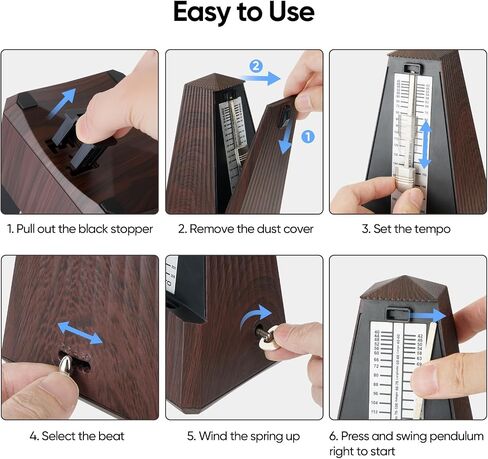 Ueteto Mechanical Metronome, Wood Grain | For Piano/Guitar/Drum/Violin, Bell Ring, For Beginners/Musicians, Loud Sound, 40-208BPM in Kuwait