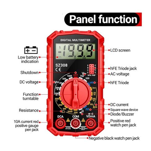 SZ308 Digital Multimeter Voltage Resistance Meter AC/DC Current Meter Electrician LCD Backlight Square Wave Test A in Kuwait