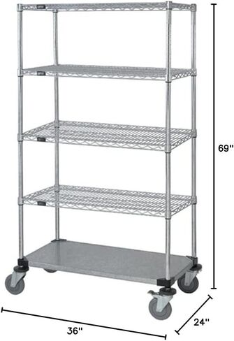 Quantum Storage Systems M2436P46-5LH33C Mobile Cart, 36" W x 24" D x 69" H, 1200 lbs Capacity, Carbon Steel, Epoxy Coated, Green, NSF in Kuwait