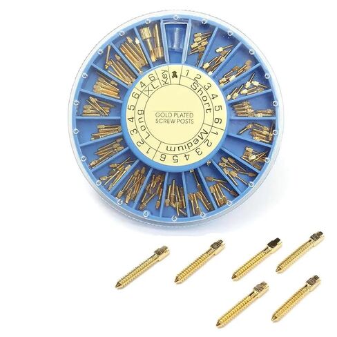 Dental Screw Posts Complete Kit Gold Plated 120 Posts + 1 Hollow & 1 Cross Key Dentist Supplies in Kuwait