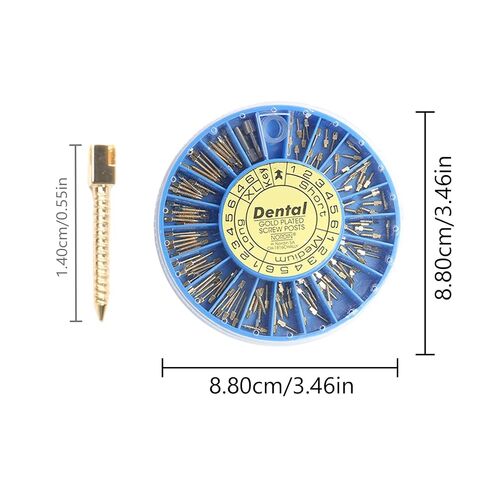 Dental Screw Posts Complete Kit Gold Plated 120 Posts + 1 Hollow & 1 Cross Key Dentist Supplies in Kuwait