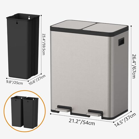 Mbillion 21 Gallon Dual Jottrement Strash Can (40L × 40L)-علبة المطبخ من الفولاذ المقاوم للصدأ علبة مع النفايات وإعادة التدوير ، غطاء بطيء ، التحكم في الرائحة ، دواسة القدم الخالية من اليدين ، الفولاذ المصقول in Kuwait
