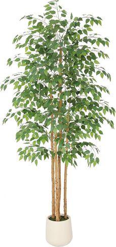 Tall Ficus Tree Artificial，8ft(96in) Realistic Texture Potted Faux Ficus Tree， Fake Trees Indoor Outdoor for Home Office Living Room Bedroom Foyer Porch Decor. in Kuwait