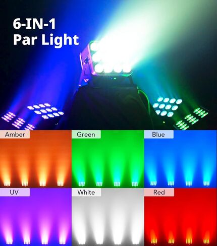 KeoBin 12x16W Rechargeable Par Lights, 8-Hr Battery Powered Uplights with DMX512/APP/Remote Control, RGBWA+UV Stage Lighting for DJ Shows, Party, Events in Kuwait