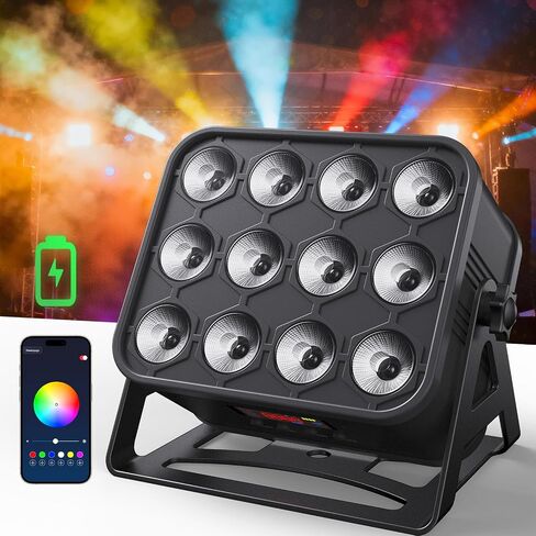 KeoBin 12x16W Rechargeable Par Lights, 8-Hr Battery Powered Uplights with DMX512/APP/Remote Control, RGBWA+UV Stage Lighting for DJ Shows, Party, Events in Kuwait