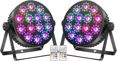 أضواء LED للمسرح: 100 وات قابلة للتعتيم ذات تأثير مزدوج 10 حلقات LED محاطة بـ 14 RGBW Par Can - التحكم عن بعد وDMX - لإضاءة حفلات DJ Party وحفلات الزفاف وحفلات النادي - قطعتان in Kuwait