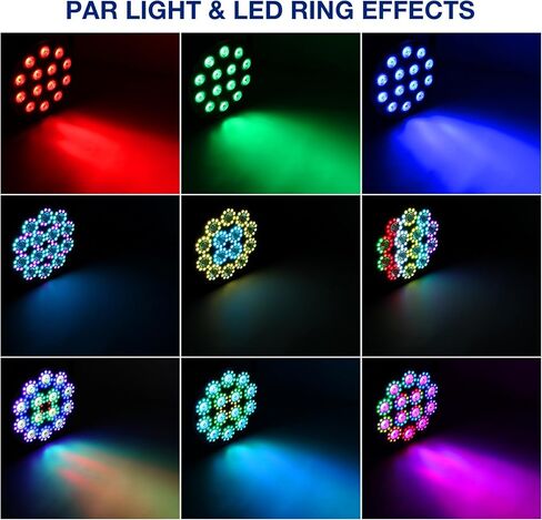 أضواء LED للمسرح: 100 وات قابلة للتعتيم ذات تأثير مزدوج 10 حلقات LED محاطة بـ 14 RGBW Par Can - التحكم عن بعد وDMX - لإضاءة حفلات DJ Party وحفلات الزفاف وحفلات النادي - قطعتان in Kuwait