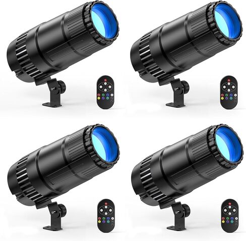 20W Pinspot Light مع جهاز تحكم عن بعد، RGBWYP+Cyan LED Beam Spot Lights، مرآة فائقة السطوع ديسكو كرة كشاف ضوء المسرح لـ DJ Disco Party Bar Club Show Wedding مسرح الأطفال (أسود، عبوتان) in Kuwait