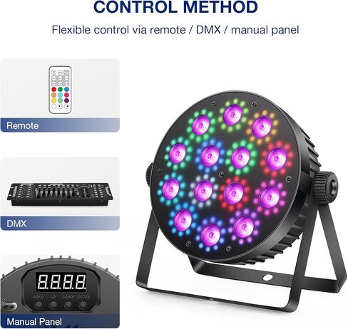 أضواء LED للمسرح: 100 وات قابلة للتعتيم ذات تأثير مزدوج 10 حلقات LED محاطة بـ 14 RGBW Par Can - التحكم عن بعد وDMX - لإضاءة حفلات DJ Party وحفلات الزفاف وحفلات النادي - قطعتان in Kuwait
