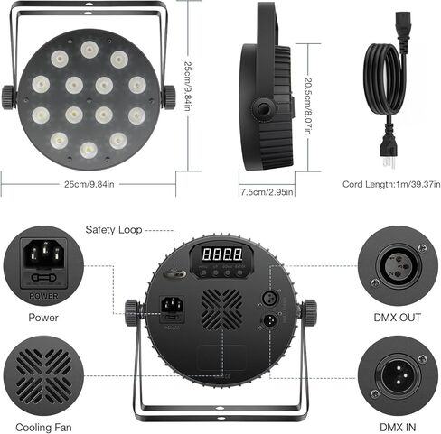 أضواء LED للمسرح: 100 وات قابلة للتعتيم ذات تأثير مزدوج 10 حلقات LED محاطة بـ 14 RGBW Par Can - التحكم عن بعد وDMX - لإضاءة حفلات DJ Party وحفلات الزفاف وحفلات النادي - قطعتان in Kuwait