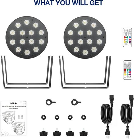 أضواء LED للمسرح: 100 وات قابلة للتعتيم ذات تأثير مزدوج 10 حلقات LED محاطة بـ 14 RGBW Par Can - التحكم عن بعد وDMX - لإضاءة حفلات DJ Party وحفلات الزفاف وحفلات النادي - قطعتان in Kuwait