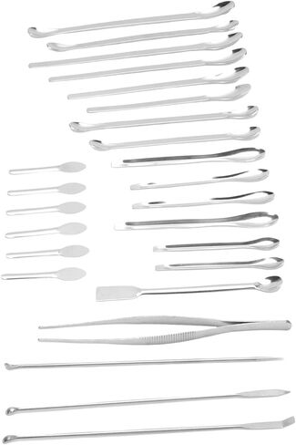Kikumi 24 Micro Spoons, Set Tweezers 304 Stainless Steel Long Handle Stainless Steel Multifunctional Sampling Ball for Laboratory Work with Box in Kuwait
