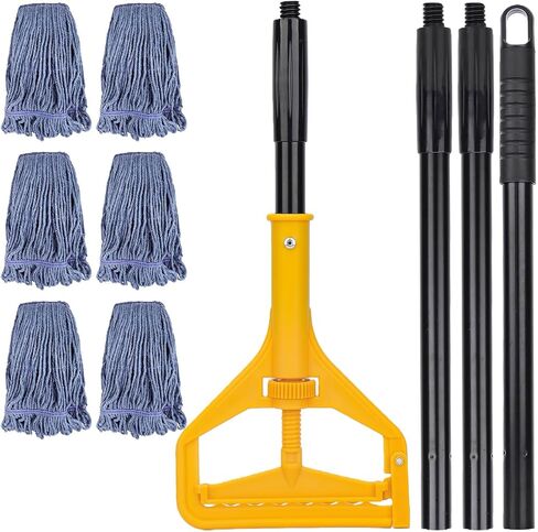 Commercial Heavy Duty Mop Heads Replacement for Rubbermaid with Long Handle - 6 Packs Industrial Wet Mop Head with Handle for Floor Cleaning - Commercial Products Looped End String Head Refills in Saudi Arabia