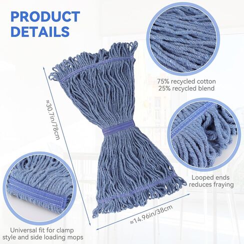 Commercial Heavy Duty Mop Heads Replacement for Rubbermaid with Long Handle - 6 Packs Industrial Wet Mop Head with Handle for Floor Cleaning - Commercial Products Looped End String Head Refills in Saudi Arabia