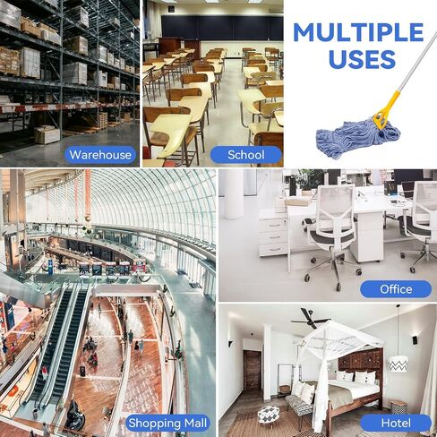 Commercial Heavy Duty Mop Heads Replacement for Rubbermaid with Long Handle - 6 Packs Industrial Wet Mop Head with Handle for Floor Cleaning - Commercial Products Looped End String Head Refills in Saudi Arabia