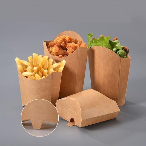 luzen 50Pcs Disposable French Fry Box Holders Kraft Paper Fried Chicken Snack Cups Containers Takeout Charcuterie Cups for Wedding Birthday Home Parties Events Supplies, Brown in Kuwait