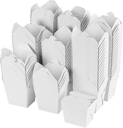JAPCHET 100 Pack 16 Oz Chinese To Go Boxes, White Paper Take Out Containers, Disposable Food Box for Restaurants Birthday Wedding Party in Kuwait