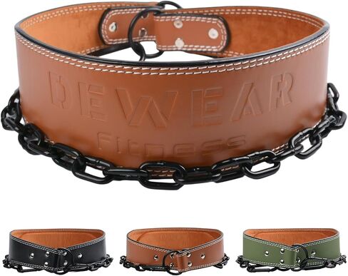 Heavy-Duty Leather Weightlifting Dip Belt with Steel Chain—Weightlifting, Squats, Deadlifts, Weighted pull-ups, Push-ups and Progressive Resistance Training in Kuwait