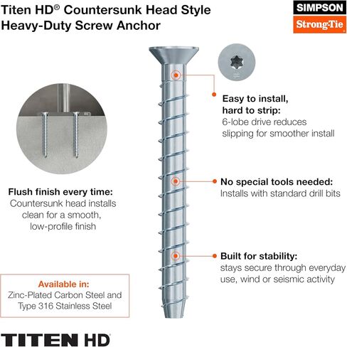 سيمبسون ربطة عنق قوية THD37212CS Titen HD 3/8 بوصة × 2-1/2 بوصة مرساة لولبية شديدة التحمل مطلية بالزنك (50-Qty) in Kuwait