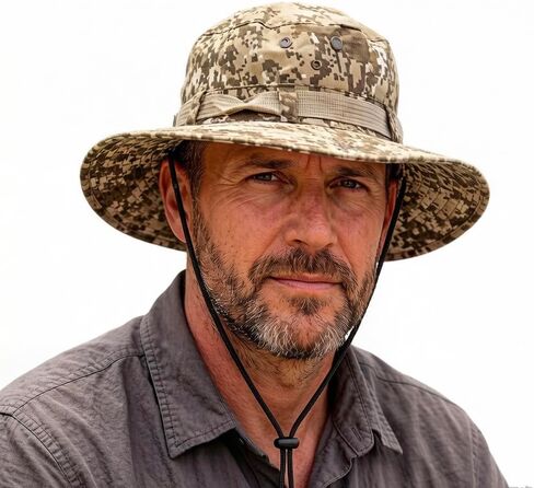 Boonie Sun Hat for Men&Women – Wide Brim Sun Hat with Chin Strap & Grommets – Outdoor Hunting Fishing Hiking Camping Cap – Adjustable Fit (One Size) Camouflage in Kuwait