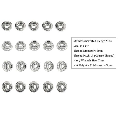 M4-0.7 Stainless Steel Flange Nuts M4x0.7 Serrated Hex Flange Nuts Coarse Thread (20 pcs) in Kuwait