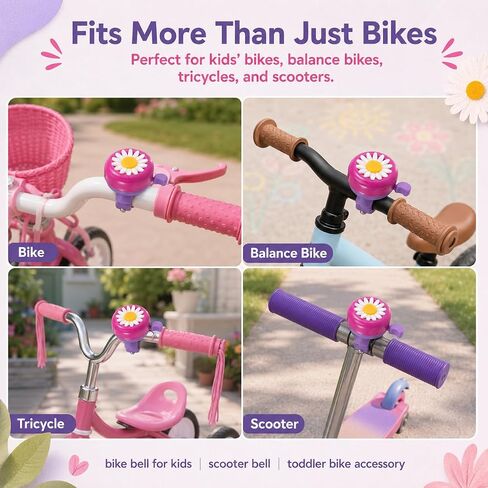 Toddmomy Rosy Chrysanthemum Flower Bike Bell for Girls - Crisp Clear Sound Bike Horn, Cute Toddler Bicycle Bell Attachment for Kids Tricycle Balance Bicycle Scooter in Kuwait