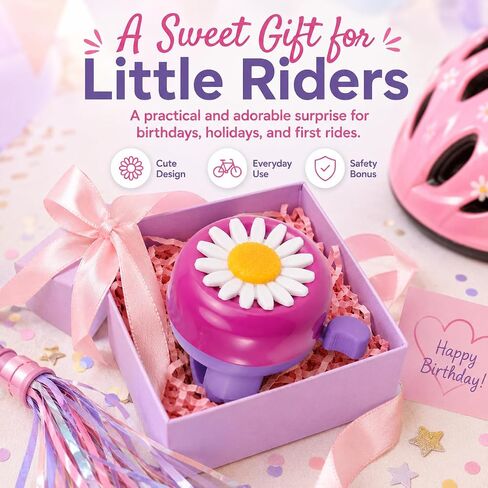 Toddmomy Rosy Chrysanthemum Flower Bike Bell for Girls - Crisp Clear Sound Bike Horn, Cute Toddler Bicycle Bell Attachment for Kids Tricycle Balance Bicycle Scooter in Kuwait