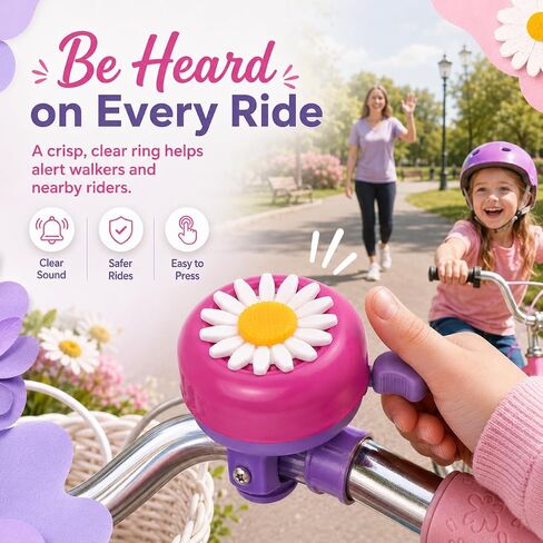 Toddmomy Rosy Chrysanthemum Flower Bike Bell for Girls - Crisp Clear Sound Bike Horn, Cute Toddler Bicycle Bell Attachment for Kids Tricycle Balance Bicycle Scooter in Kuwait