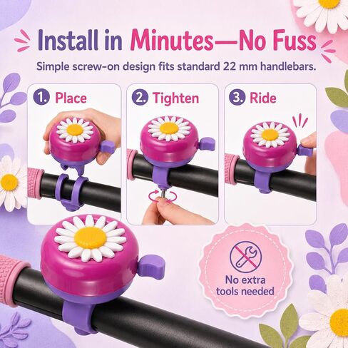 Toddmomy Rosy Chrysanthemum Flower Bike Bell for Girls - Crisp Clear Sound Bike Horn, Cute Toddler Bicycle Bell Attachment for Kids Tricycle Balance Bicycle Scooter in Kuwait