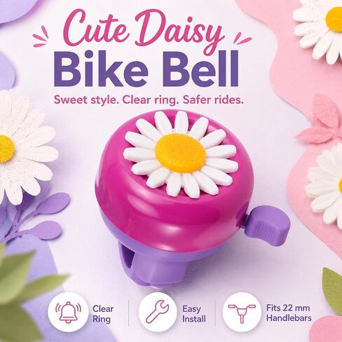 Toddmomy Rosy Chrysanthemum Flower Bike Bell for Girls - Crisp Clear Sound Bike Horn, Cute Toddler Bicycle Bell Attachment for Kids Tricycle Balance Bicycle Scooter in Kuwait