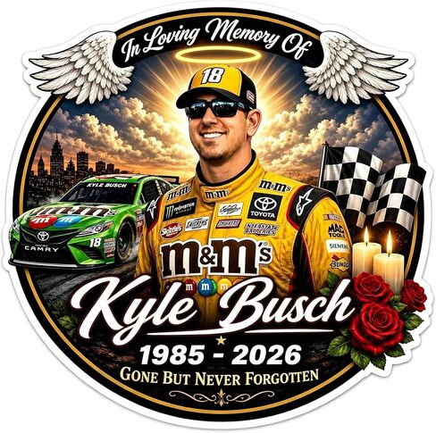 ملصق Kyle Busch Memorial Tribute، ملصق من الفينيل مقاس 5 بوصة، لمسة نهائية لامعة، ملصق لمحبي السباق متعدد الألوان للسيارة والكمبيوتر المحمول وصندوق الأدوات in Kuwait
