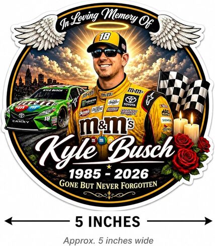 ملصق Kyle Busch Memorial Tribute، ملصق من الفينيل مقاس 5 بوصة، لمسة نهائية لامعة، ملصق لمحبي السباق متعدد الألوان للسيارة والكمبيوتر المحمول وصندوق الأدوات in Kuwait