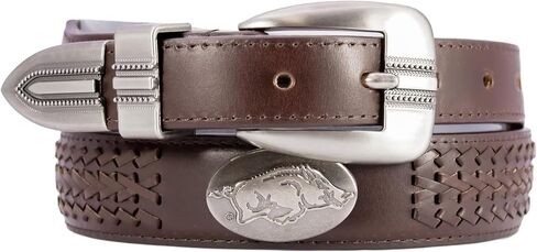 ZEP-PRO NCAA Arkansas Razorbacks Men's Braided Leather Belt – Full Grain Brown Strap With Emblem Conchos – 1.25" Wide Collegiate Accessory With Silver Tip, Size 36 in Kuwait