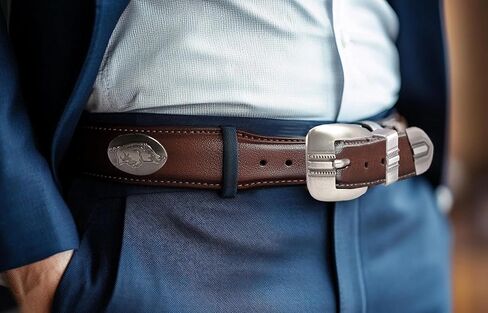 ZEP-PRO NCAA Arkansas Razorbacks Men's Braided Leather Belt – Full Grain Brown Strap With Emblem Conchos – 1.25" Wide Collegiate Accessory With Silver Tip, Size 36 in Kuwait