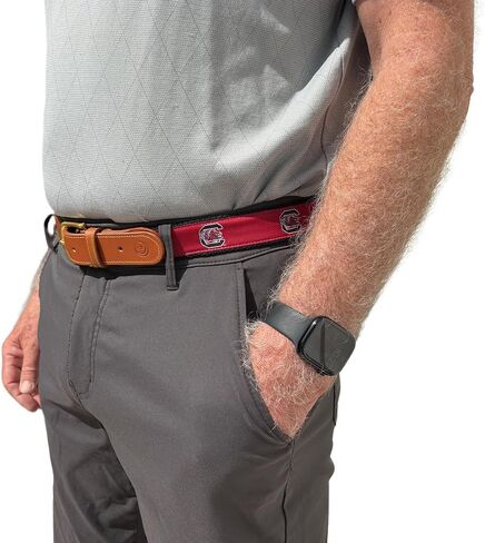 حزام Charleston Belt للرجال USC Gamecocks من القماش بشريط ويب، عقيق/أسود/أبيض/أسمر، شعار مطرز، إبزيم من النحاس الصلب in Kuwait
