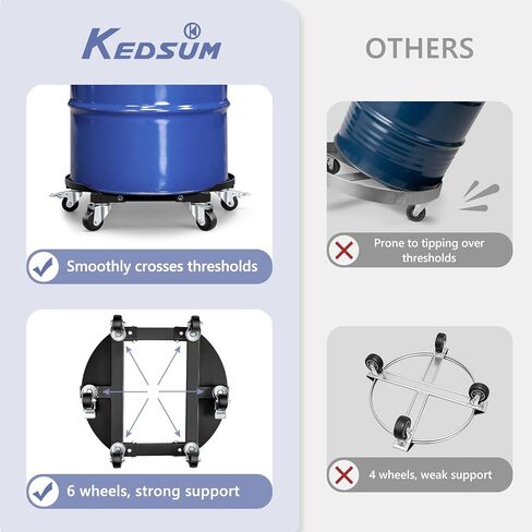 KEDSUM 55 جالون طبل دوللي، دوللي طبل ثقيل مضاد للطرف 6 عجلات، لوحة كبيرة للاستخدام المتنوع في براميل وبرميل سعة 20-55 جالون، دوللي فولاذية بسعة تصل إلى 2000 رطل لورشة عمل مستودعات الكراجات in Kuwait