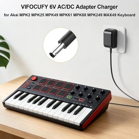 شاحن محول تيار متردد/تيار مستمر 6 فولت للوحة المفاتيح Akai MPK2 MPK25 MPK49 MPK61 MPK88 MPK249 MAX49، لـ Akai Professional MP6-1، MPD24 MPD26 MPD32 مزود سلك طاقة بديل مع قائمة UL in Kuwait